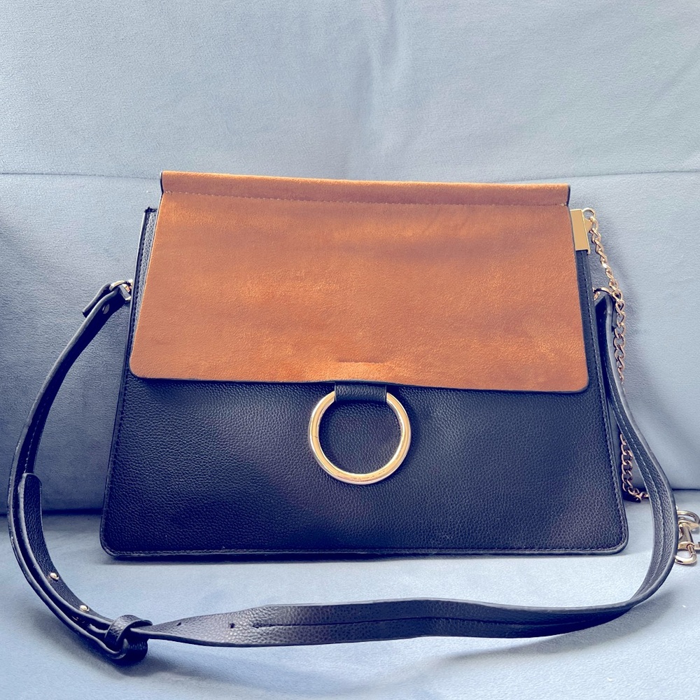 Leather and vegan suede shoulder bag